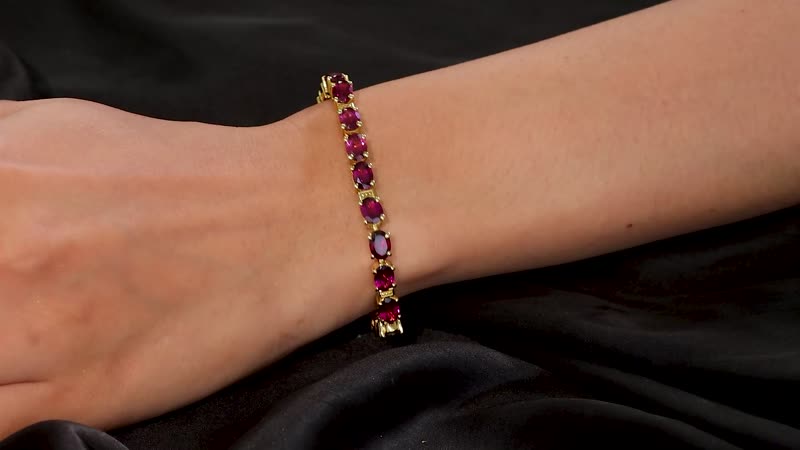 Raspberry Rhodolite Garnet 20.85 ctw Bracelet in 18K Vermeil Yellow Gold Over Sterling Silver (7.25 In)