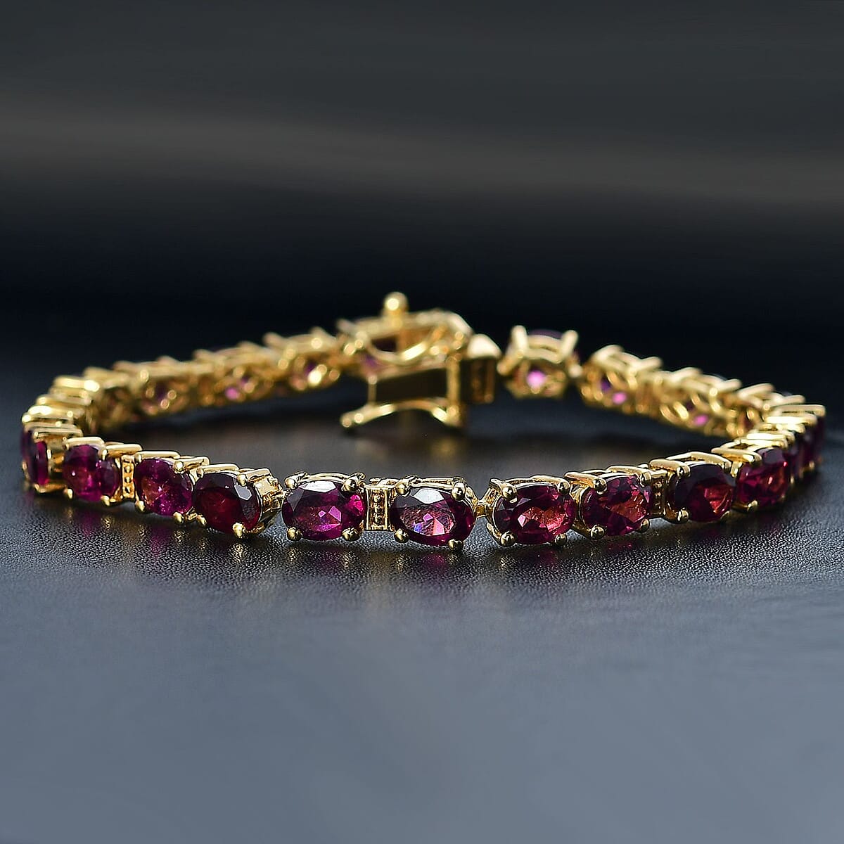 Raspberry Rhodolite Garnet 20.85 ctw Bracelet in 18K Vermeil Yellow Gold Over Sterling Silver (7.25 In) image number 1