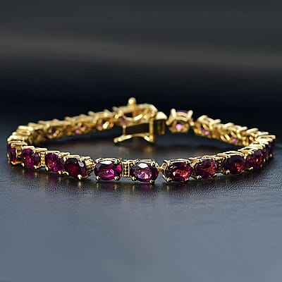 Raspberry Rhodolite Garnet 20.85 ctw Bracelet in 18K Vermeil Yellow Gold Over Sterling Silver (7.25 In)