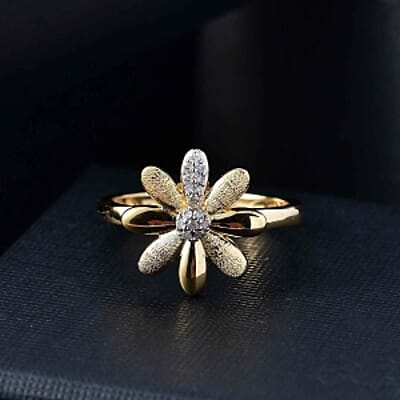 White Diamond and Kanchanaburi Blue Sapphire 0.10 ctw Ring in 18K Vermeil Yellow Gold Over Sterling Silver (Size 10.0)