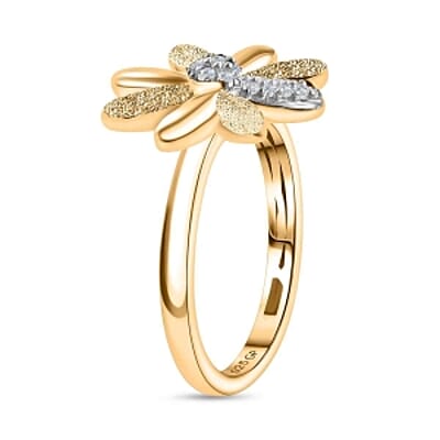 White Diamond and Kanchanaburi Blue Sapphire 0.10 ctw Ring in 18K Vermeil Yellow Gold Over Sterling Silver (Size 10.0)