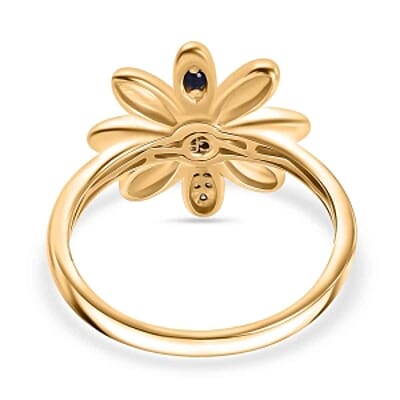 White Diamond and Kanchanaburi Blue Sapphire 0.10 ctw Ring in 18K Vermeil Yellow Gold Over Sterling Silver (Size 10.0)
