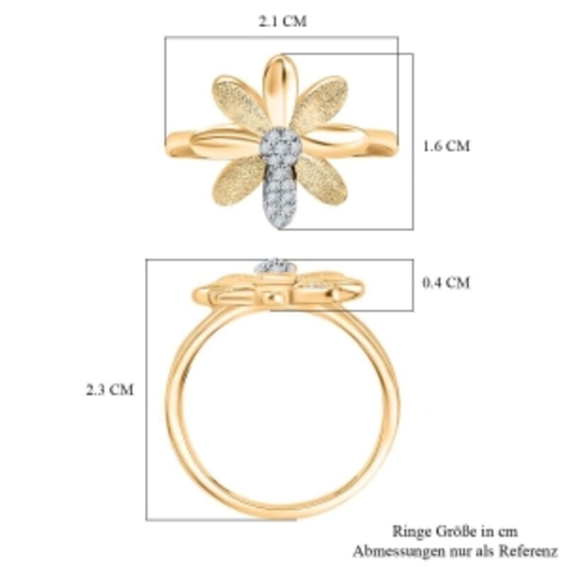 White Diamond and Kanchanaburi Blue Sapphire 0.10 ctw Ring in 18K Vermeil Yellow Gold Over Sterling Silver (Size 10.0)