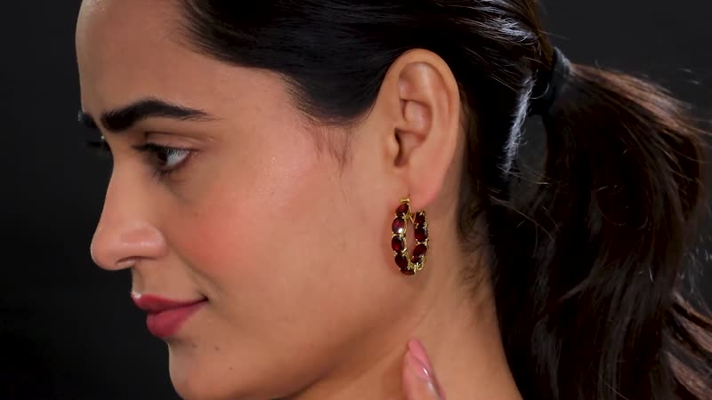 Raspberry Rhodolite Garnet 17.10 ctw Hoop Earrings in 18K Vermeil Yellow Gold Over Sterling Silver