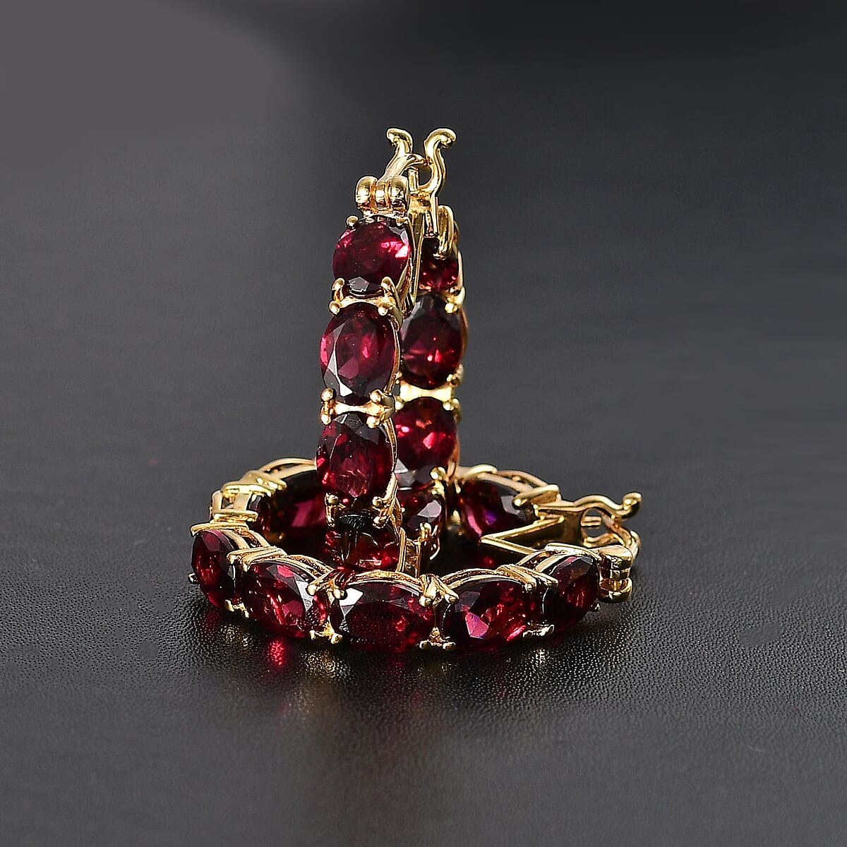 Raspberry Rhodolite Garnet 17.10 ctw Hoop Earrings in 18K Vermeil Yellow Gold Over Sterling Silver image number 1