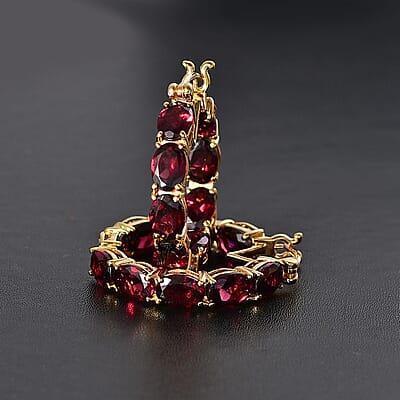 Raspberry Rhodolite Garnet 17.10 ctw Hoop Earrings in 18K Vermeil Yellow Gold Over Sterling Silver