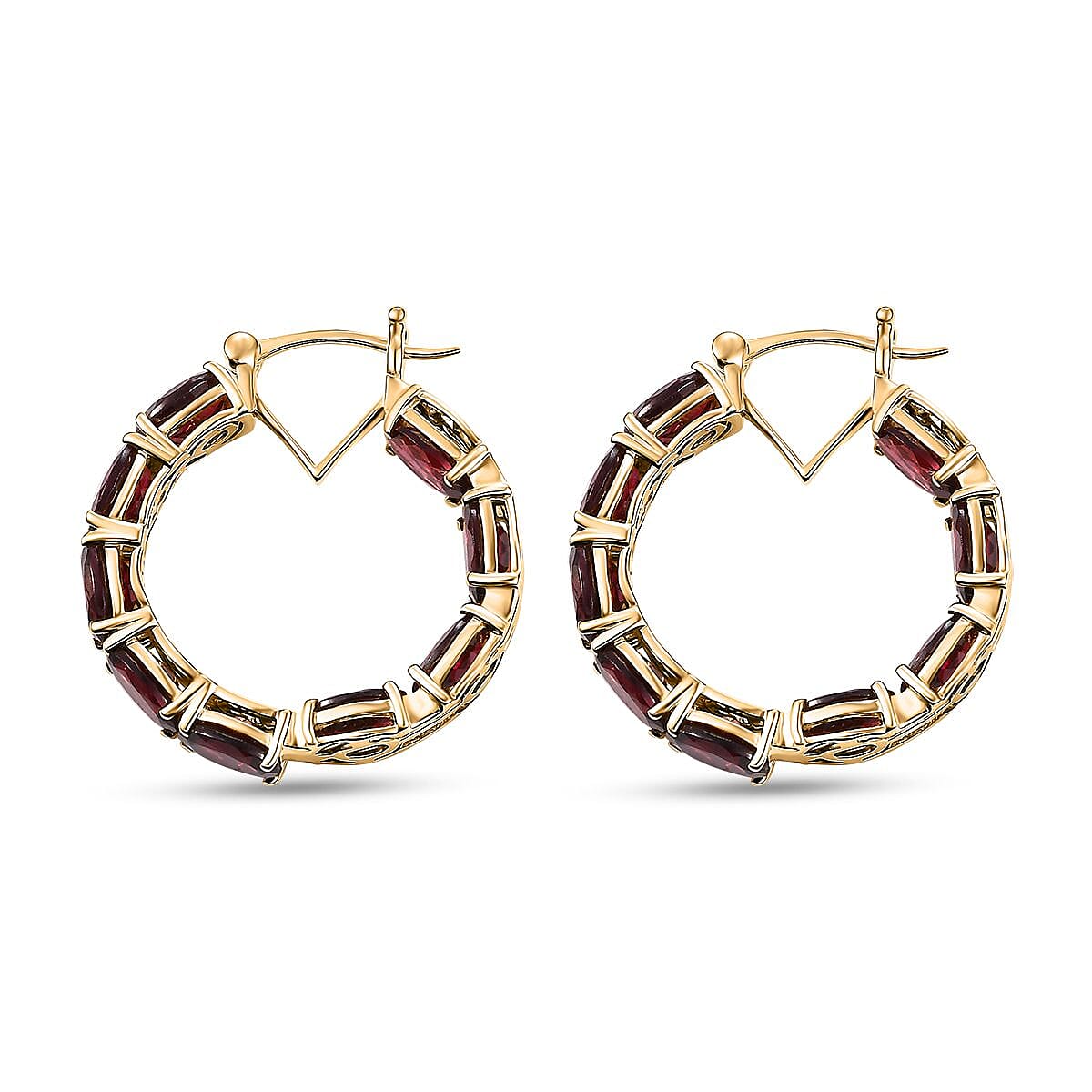 Raspberry Rhodolite Garnet 17.10 ctw Hoop Earrings in 18K Vermeil Yellow Gold Over Sterling Silver image number 3