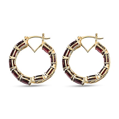 Raspberry Rhodolite Garnet 17.10 ctw Hoop Earrings in 18K Vermeil Yellow Gold Over Sterling Silver