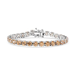 11th Jun TLV J Francis Embellished with Caramel Zirconia by Swarovski Bracelet in Rhodium Over Sterling Silver (6.50 In) 24.50 ctw