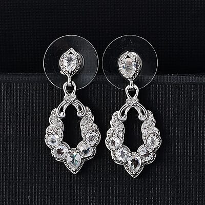 D'Joy Premium Malagasy Moonstone and White Zircon 1.70 ctw Dangle Earrings in Rhodium Over Sterling Silver