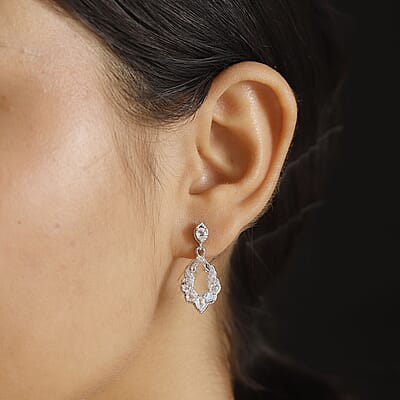 D'Joy Premium Malagasy Moonstone and White Zircon 1.70 ctw Dangle Earrings in Rhodium Over Sterling Silver