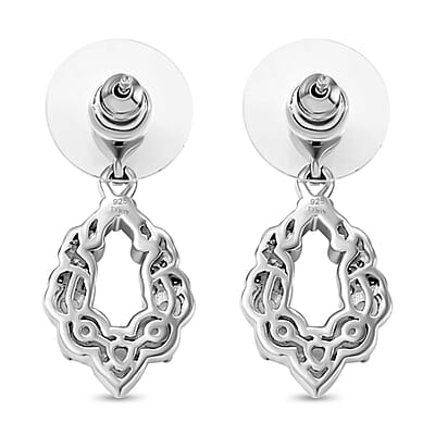 D'Joy Premium Malagasy Moonstone and White Zircon 1.70 ctw Dangle Earrings in Rhodium Over Sterling Silver