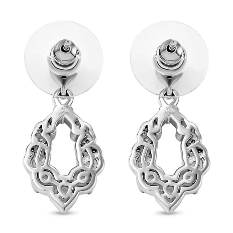 D'Joy Premium Malagasy Moonstone and White Zircon 1.70 ctw Dangle Earrings in Rhodium Over Sterling Silver