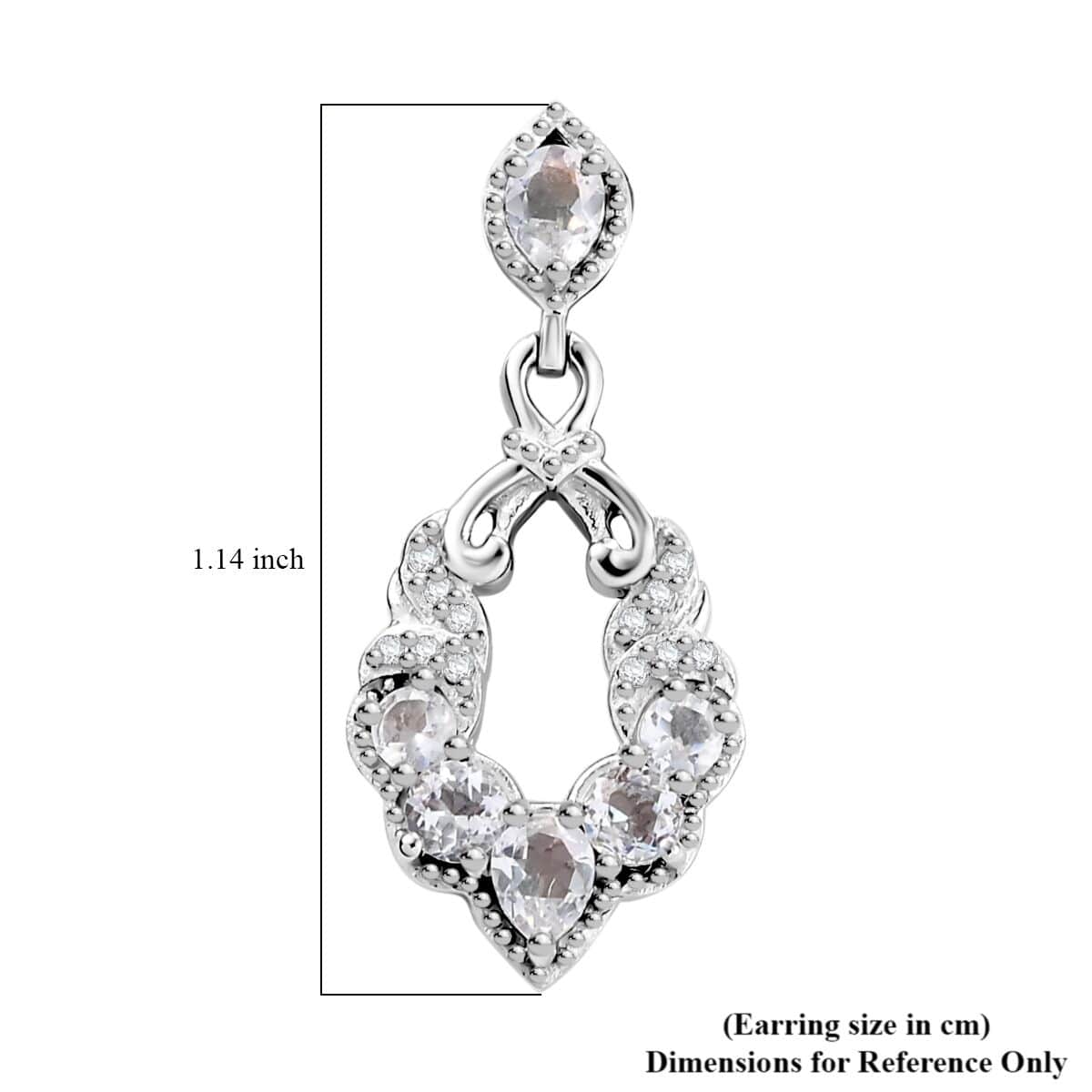 Premium Malagasy Moonstone and White Zircon 1.70 ctw Dangle Earrings in Rhodium Over Sterling Silver image number 4