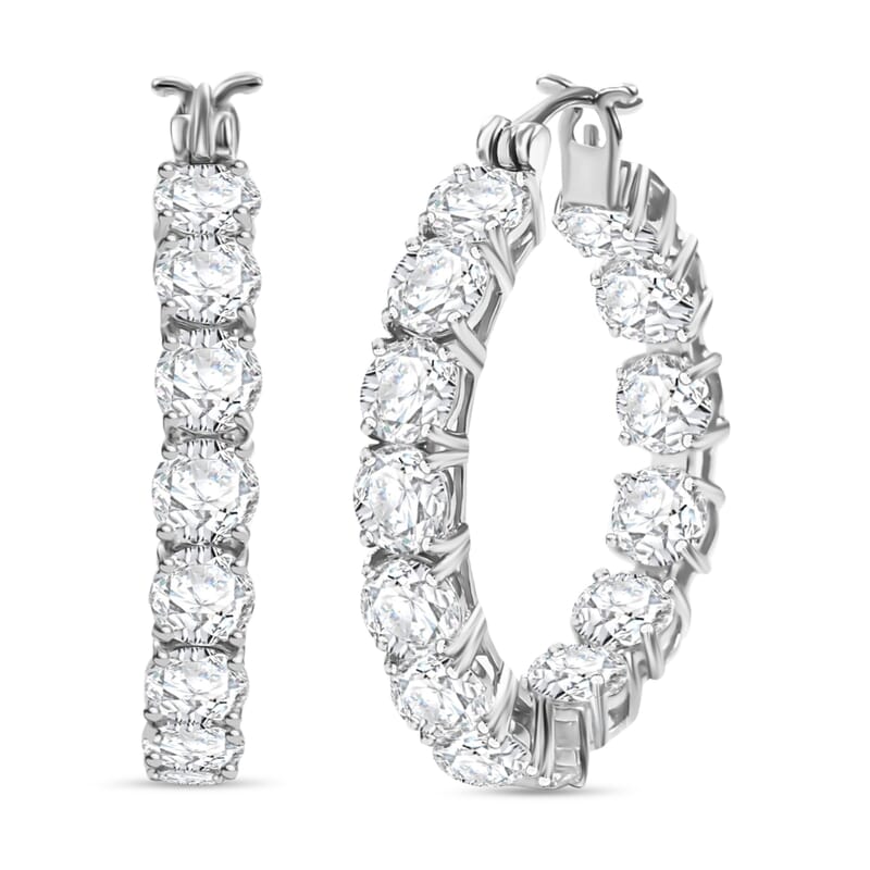 J Francis Embellished with Zirconia by Swarovski Hoop Earrings in Rhodium Over Sterling Silver 25.00 ctw