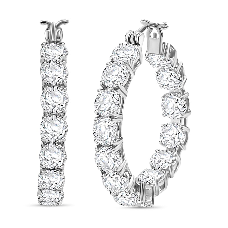 J Francis Embellished with Zirconia by Swarovski Hoop Earrings in Rhodium Over Sterling Silver 25.00 ctw