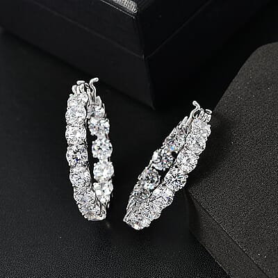 J Francis Embellished with Zirconia by Swarovski Hoop Earrings in Rhodium Over Sterling Silver 25.00 ctw