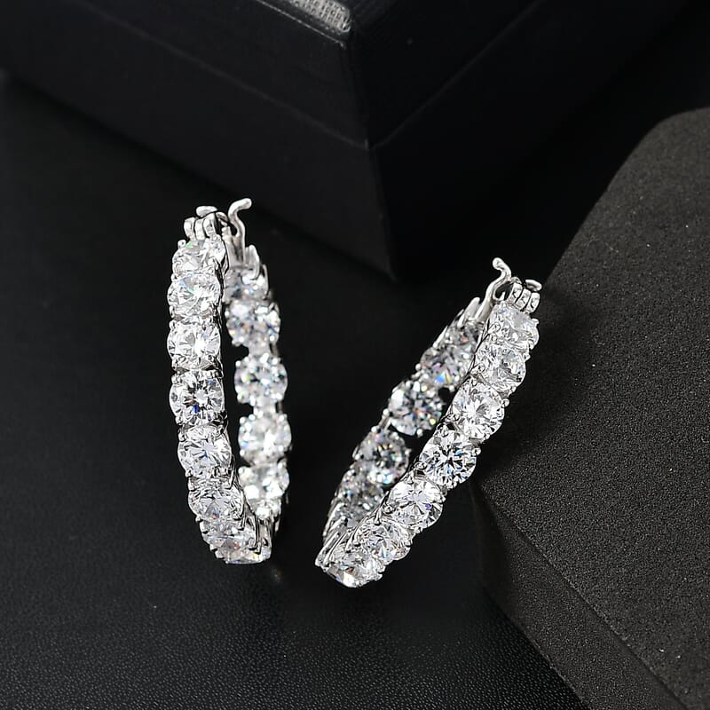 J Francis Embellished with Zirconia by Swarovski Hoop Earrings in Rhodium Over Sterling Silver 25.00 ctw