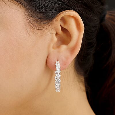 J Francis Embellished with Zirconia by Swarovski Hoop Earrings in Rhodium Over Sterling Silver 25.00 ctw