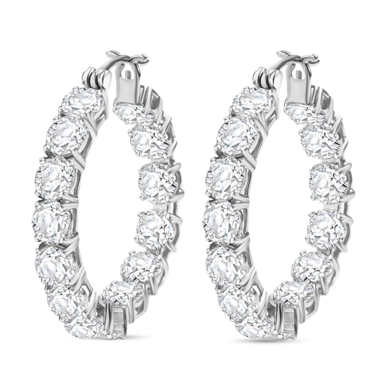 J Francis Embellished with Zirconia by Swarovski Hoop Earrings in Rhodium Over Sterling Silver 25.00 ctw