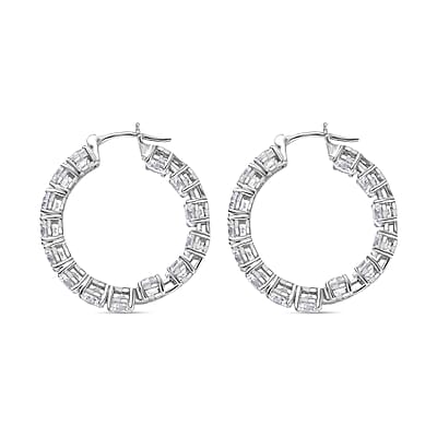 J Francis Embellished with Zirconia by Swarovski Hoop Earrings in Rhodium Over Sterling Silver 25.00 ctw