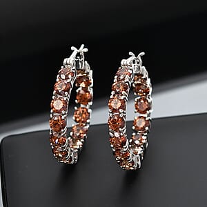 J Francis Embellished with Caramel Zirconia by Swarovski Hoop Earrings in Rhodium Over Sterling Silver 23.80 ctw