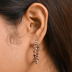 J Francis Embellished with Caramel Zirconia by Swarovski Hoop Earrings in Rhodium Over Sterling Silver 23.80 ctw