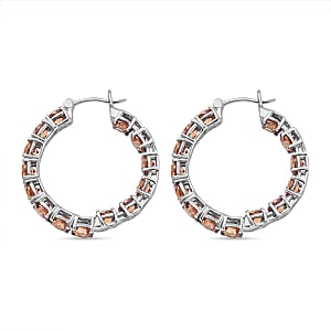 J Francis Embellished with Caramel Zirconia by Swarovski Hoop Earrings in Rhodium Over Sterling Silver 23.80 ctw