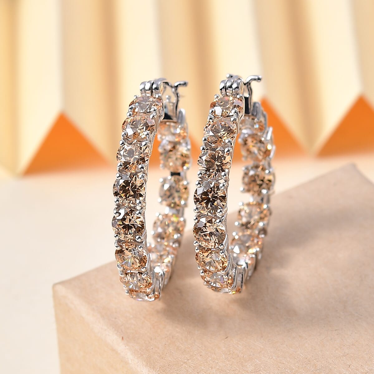 J Francis Embellished with Fancy Yellow Zirconia by Swarovski 24.40 ctw Celestial Radiance Earrings in Rhodium Over Sterling Silver image number 1