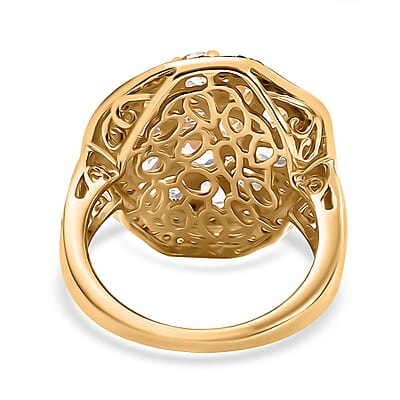 Premium Malagasy Moonstone, Brown and White Zircon 3.50 ctw Ring in 18K Vermeil Yellow Gold Over Sterling Silver (Size 10.0) (Del. in 8-10 Days)