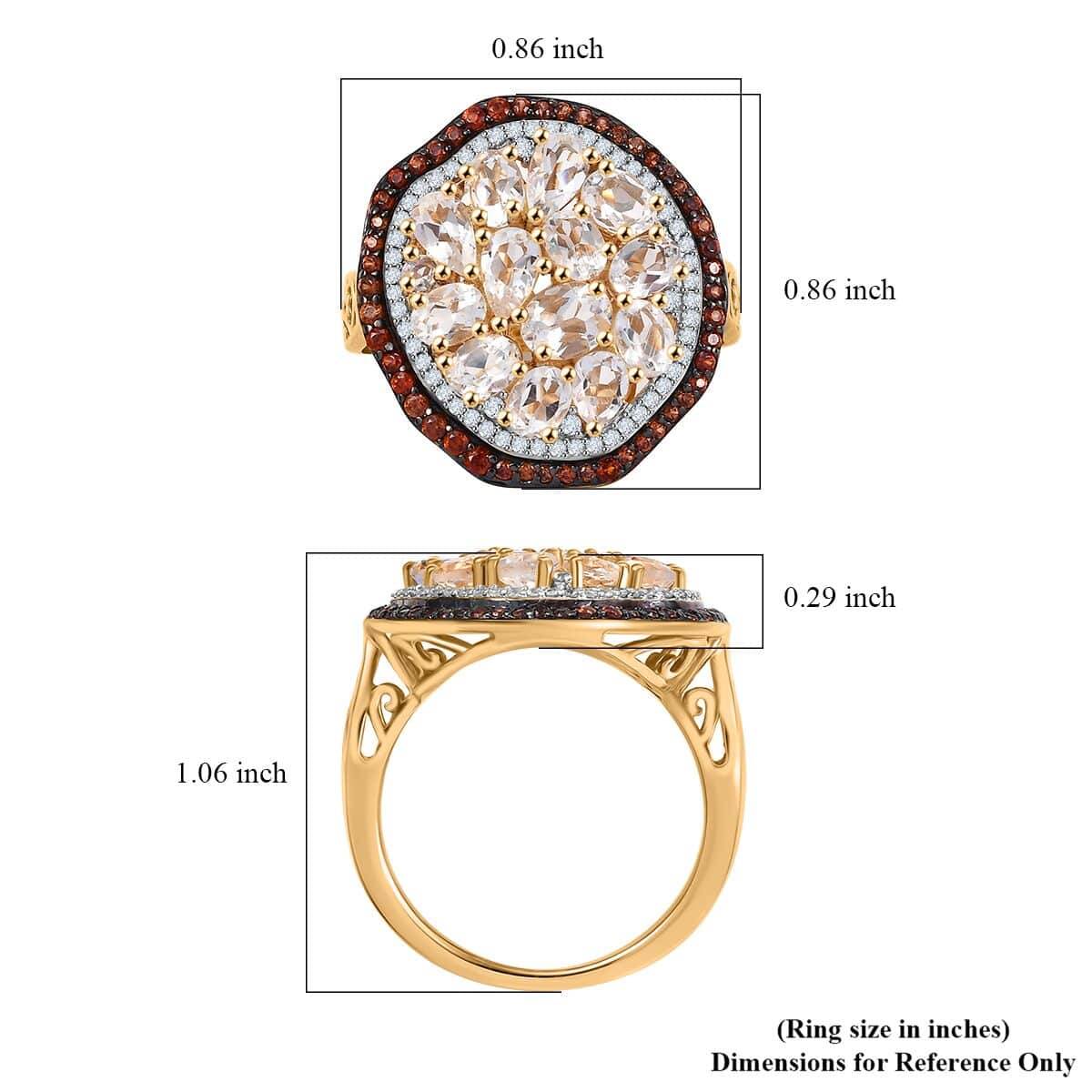 Premium Malagasy Moonstone, Brown and White Zircon 3.50 ctw Ring in 18K Vermeil Yellow Gold Over Sterling Silver (Size 10.0) (Del. in 8-10 Days) image number 5