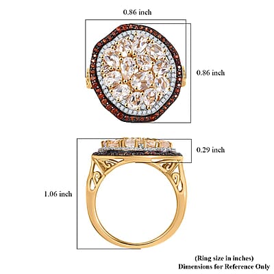 Premium Malagasy Moonstone, Brown and White Zircon 3.50 ctw Ring in 18K Vermeil Yellow Gold Over Sterling Silver (Size 10.0) (Del. in 8-10 Days)