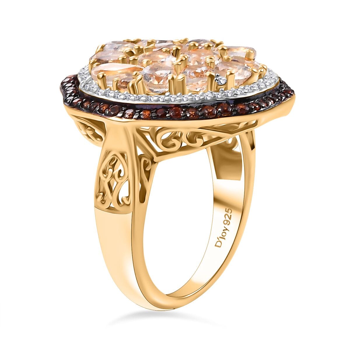 Premium Malagasy Moonstone, Brown and White Zircon 3.50 ctw Ring in 18K Vermeil Yellow Gold Over Sterling Silver (Size 6.0) (Del. in 8-10 Days) image number 3