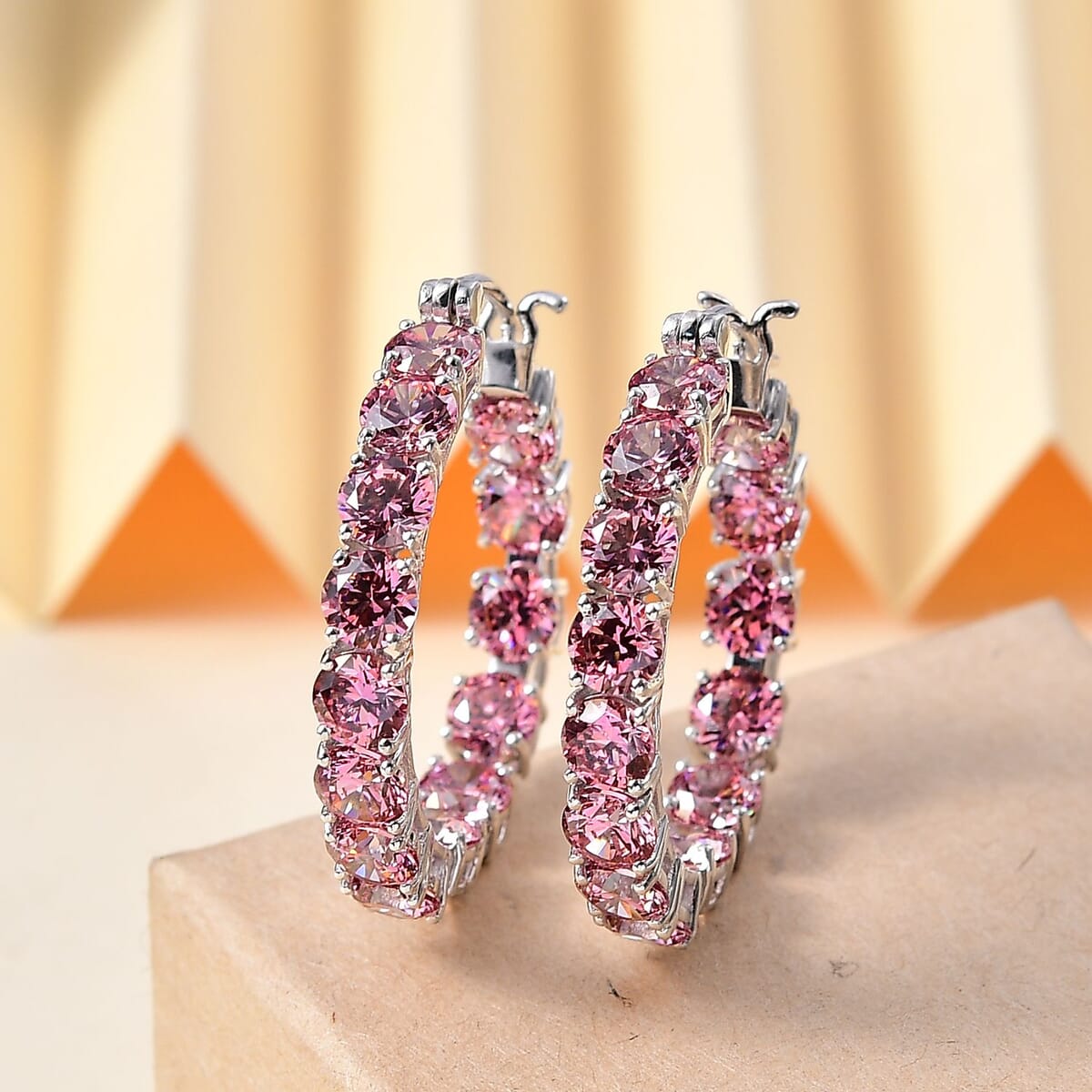 J Francis Embellished with Pink Zirconia by Swarovski 25.00 ctw Celestial Radiance Earrings in Rhodium Over Sterling Silver image number 1