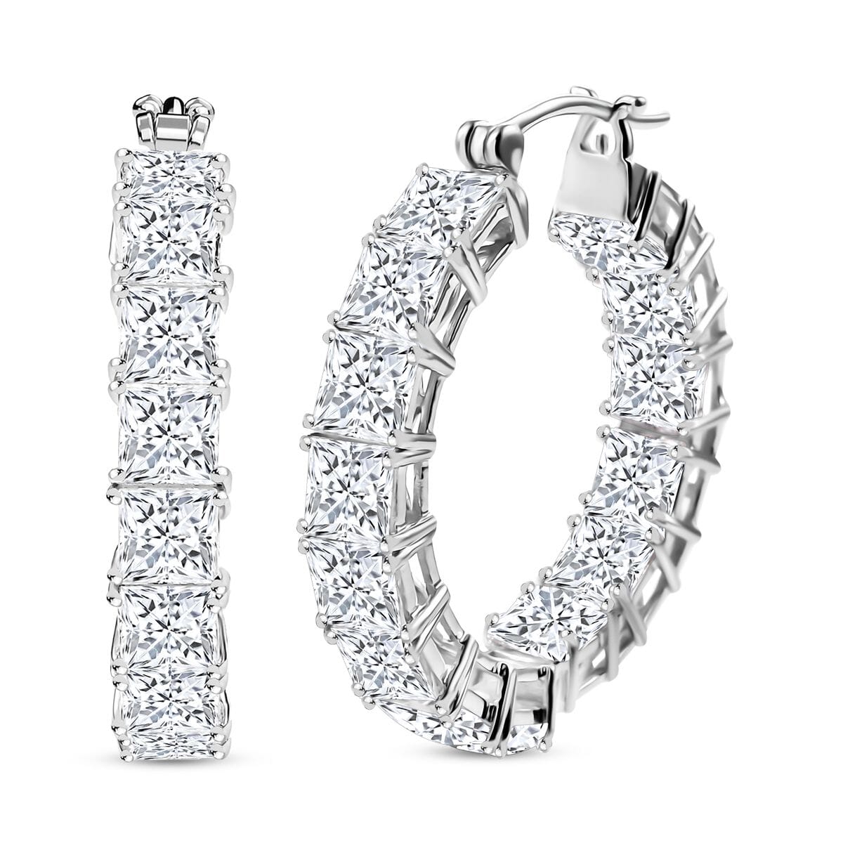 J Francis Embellished with Zirconia by Swarovski 36.85 ctw Hoop Earrings in Rhodium Over Sterling Silver image number 0