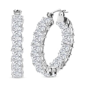 J Francis Embellished with Zirconia by Swarovski 36.85 ctw Hoop Earrings in Rhodium Over Sterling Silver