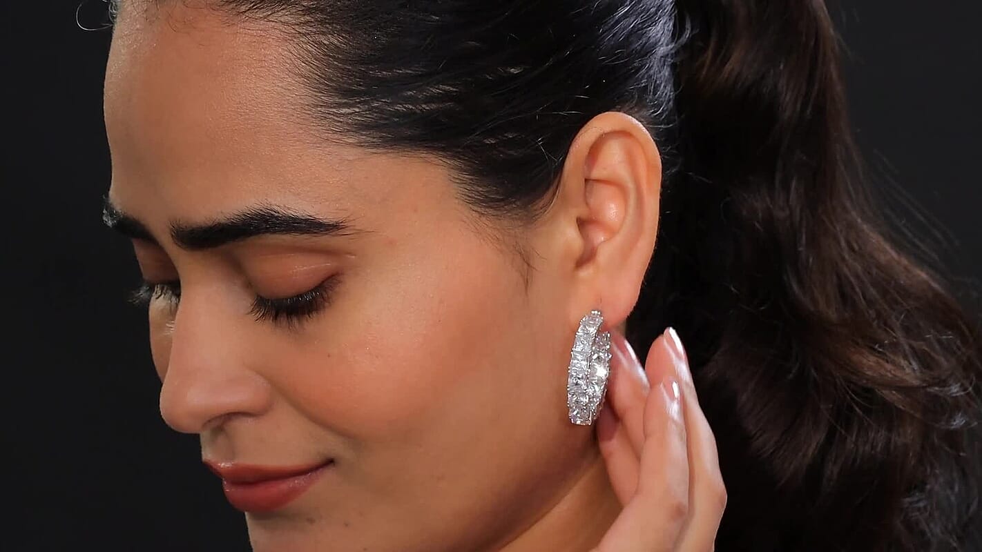 TLV J Francis Embellished with Zirconia by Swarovski Hoop Earrings in Rhodium Over Sterling Silver 36.85 ctw