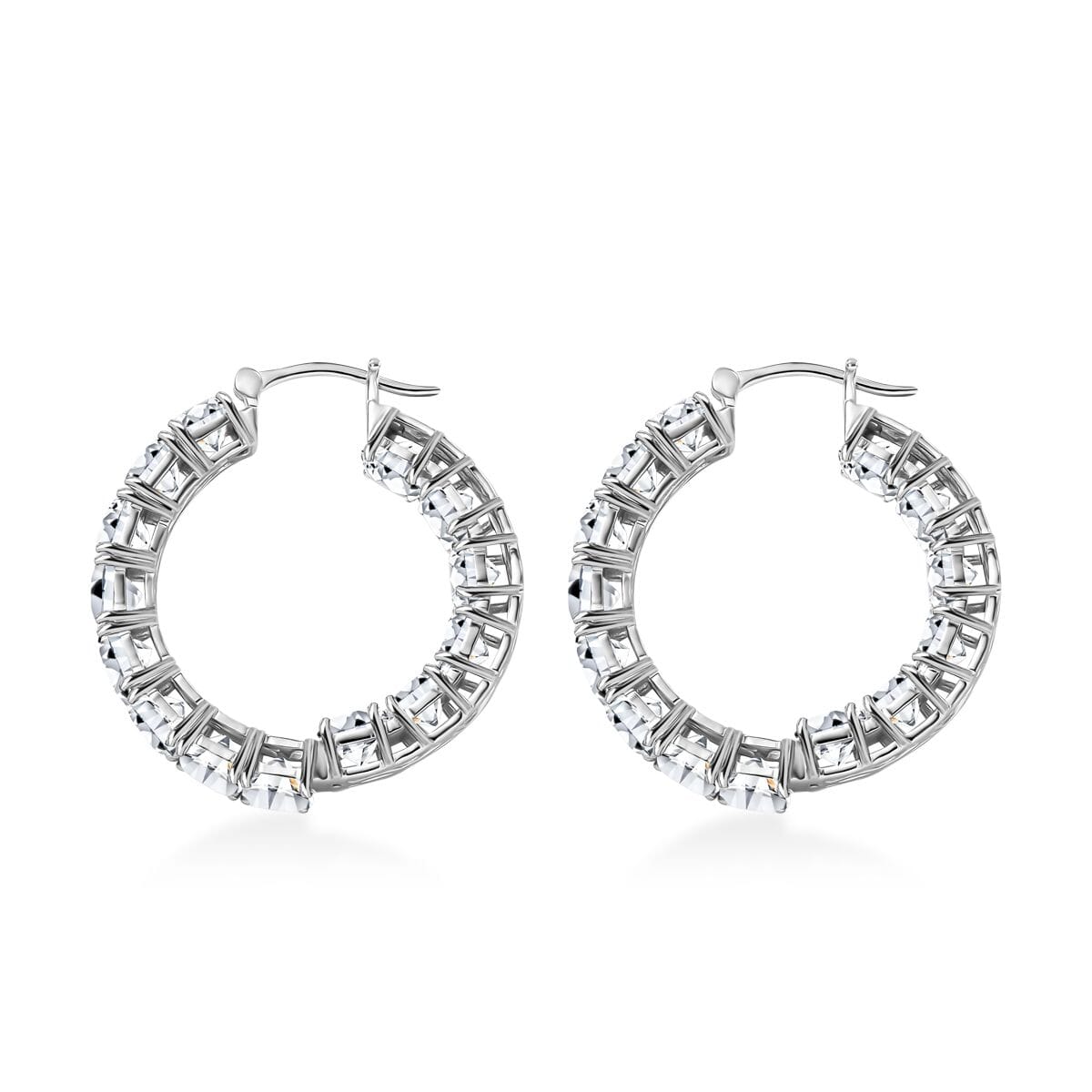 J Francis Embellished with Zirconia by Swarovski 36.85 ctw Hoop Earrings in Rhodium Over Sterling Silver image number 3