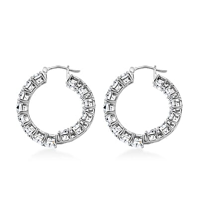 J Francis Embellished with Zirconia by Swarovski 36.85 ctw Iconic Tennis Hoop Earrings in Rhodium Over Sterling Silver