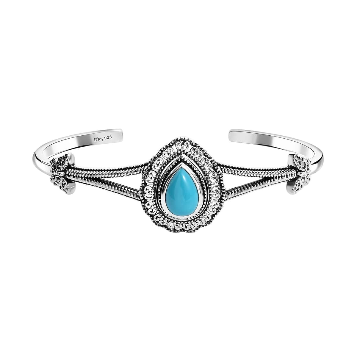 Artisan Crafted Sleeping Beauty Turquoise 2.80 ctw Elegance Butterfly Cuff Bracelet in Black Oxidized Sterling Silver (7.25 In) image number 0