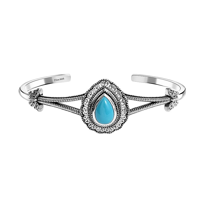 D'Joy Artisan Crafted Sleeping Beauty Turquoise 2.80 ctw Elegance Butterfly Cuff Bracelet in Black Oxidized Sterling Silver (7.25 In)