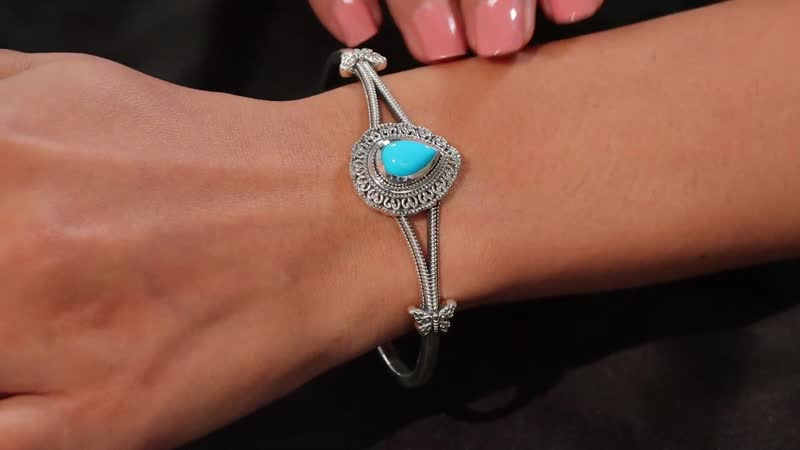 D'Joy Artisan Crafted Sleeping Beauty Turquoise 2.80 ctw Elegance Butterfly Cuff Bracelet in Black Oxidized Sterling Silver (7.25 In)