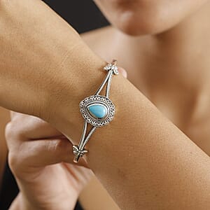 D'Joy Artisan Crafted Sleeping Beauty Turquoise 2.80 ctw Elegance Butterfly Cuff Bracelet in Black Oxidized Sterling Silver (7.25 In)