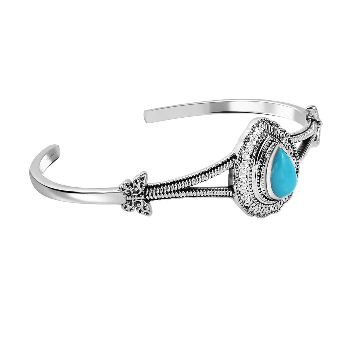 Artisan Crafted Sleeping Beauty Turquoise 2.80 ctw Elegance Butterfly Cuff Bracelet in Black Oxidized Sterling Silver (7.25 In) image number 3