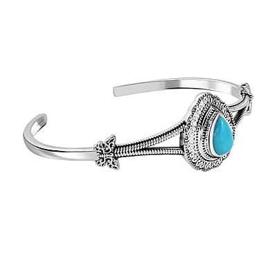 D'Joy Artisan Crafted Sleeping Beauty Turquoise 2.80 ctw Elegance Butterfly Cuff Bracelet in Black Oxidized Sterling Silver (7.25 In)