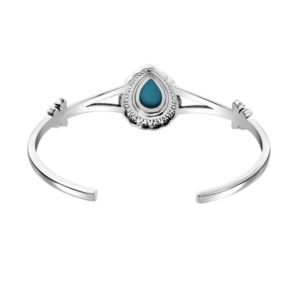 Artisan Crafted Sleeping Beauty Turquoise 2.80 ctw Elegance Butterfly Cuff Bracelet in Black Oxidized Sterling Silver (7.25 In) image number 4