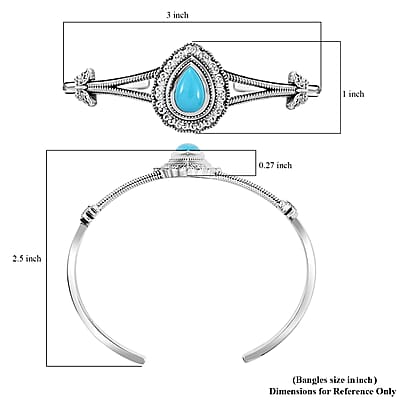 D'Joy Artisan Crafted Sleeping Beauty Turquoise 2.80 ctw Elegance Butterfly Cuff Bracelet in Black Oxidized Sterling Silver (7.25 In)