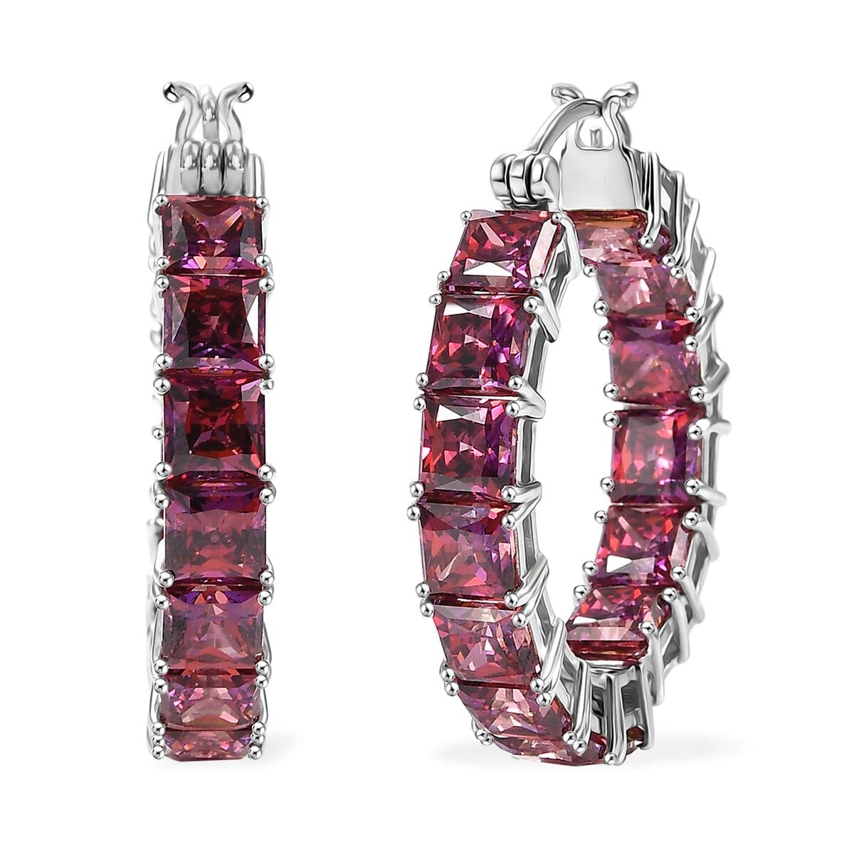 TLV J Francis Embellished with Dark Red Zirconia by Swarovski Hoop Earrings in Rhodium Over Sterling Silver 37.65 ctw image number 0