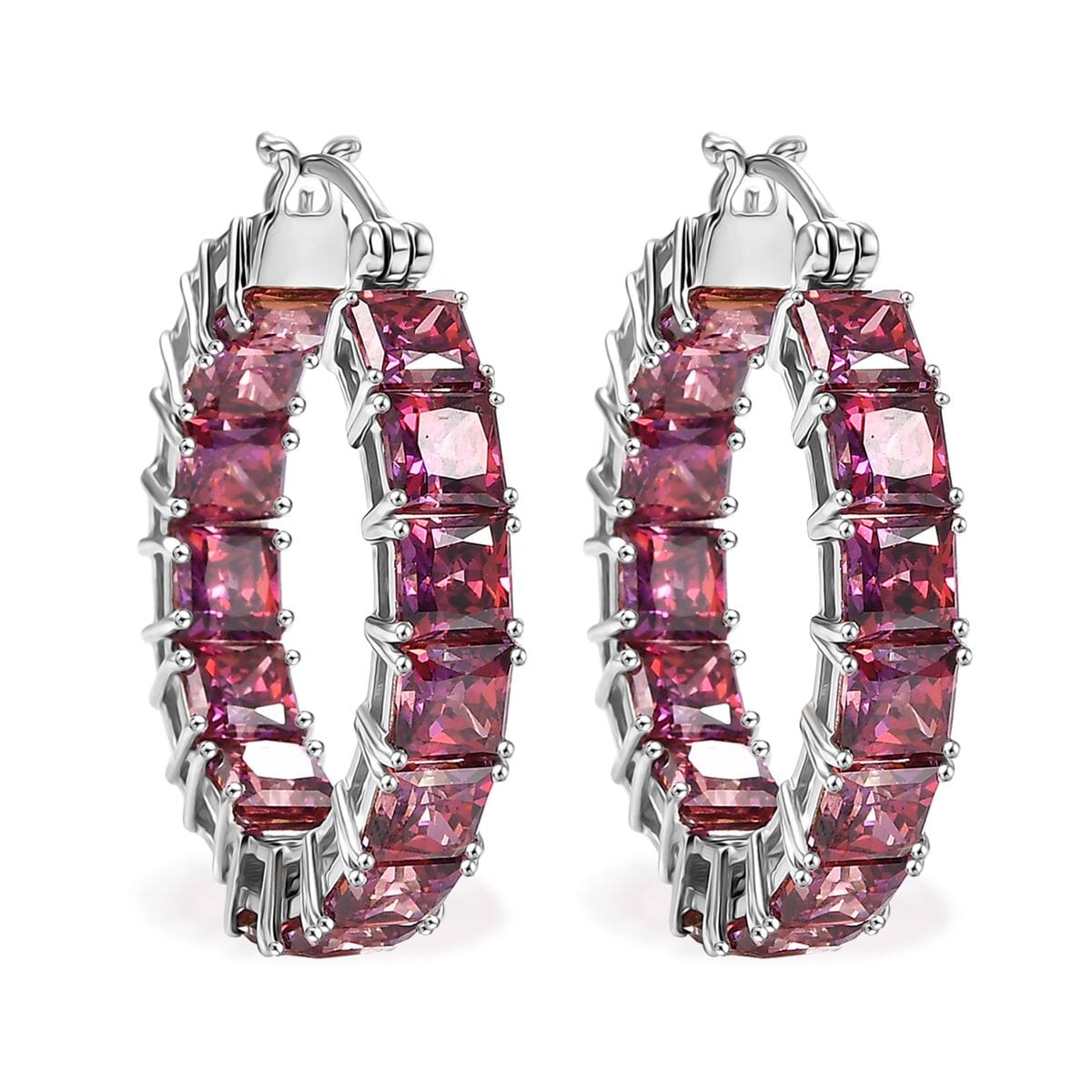 TLV J Francis Embellished with Dark Red Zirconia by Swarovski Hoop Earrings in Rhodium Over Sterling Silver 37.65 ctw image number 3