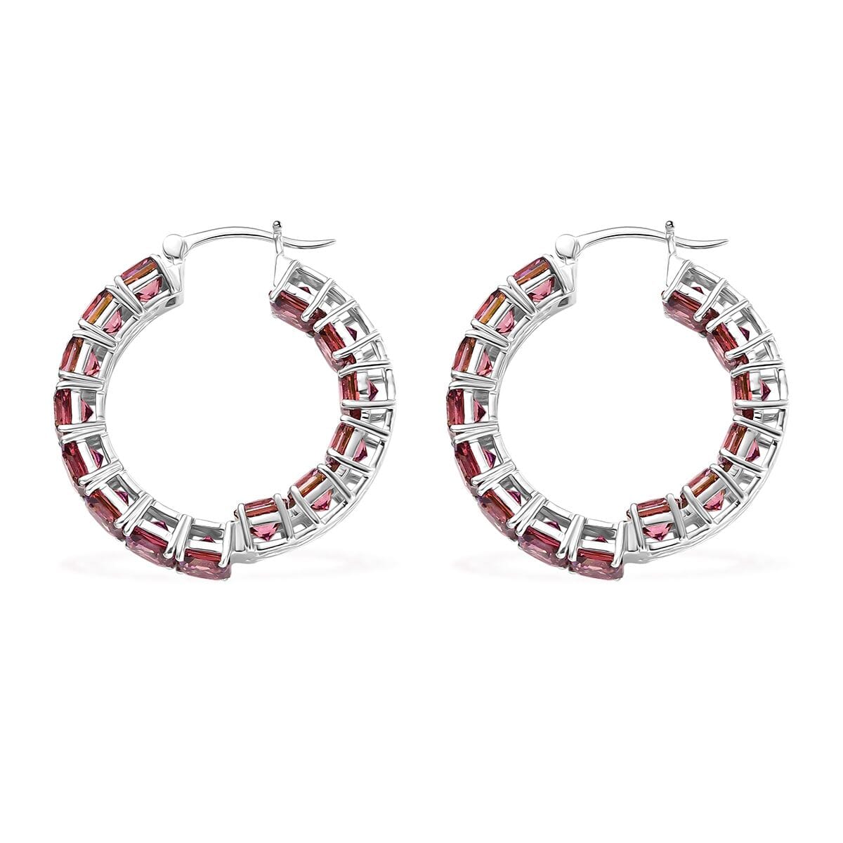 TLV J Francis Embellished with Dark Red Zirconia by Swarovski Hoop Earrings in Rhodium Over Sterling Silver 37.65 ctw image number 4